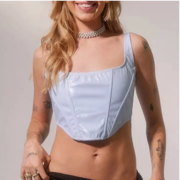 Out From Under Lovestruck Patent Boho Peasant Hipster Hippie Art Chic Corset Top - Picture 1 of 5